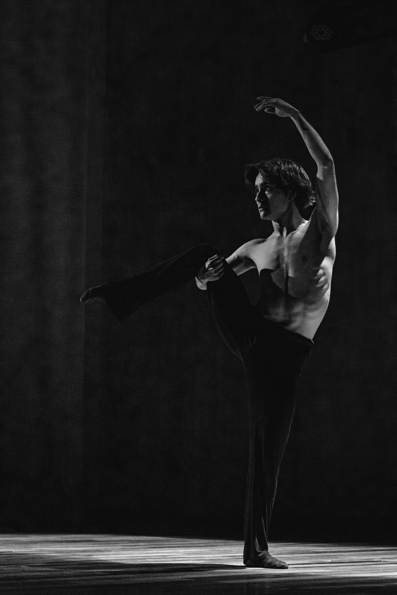 Dancer caught in stage light
